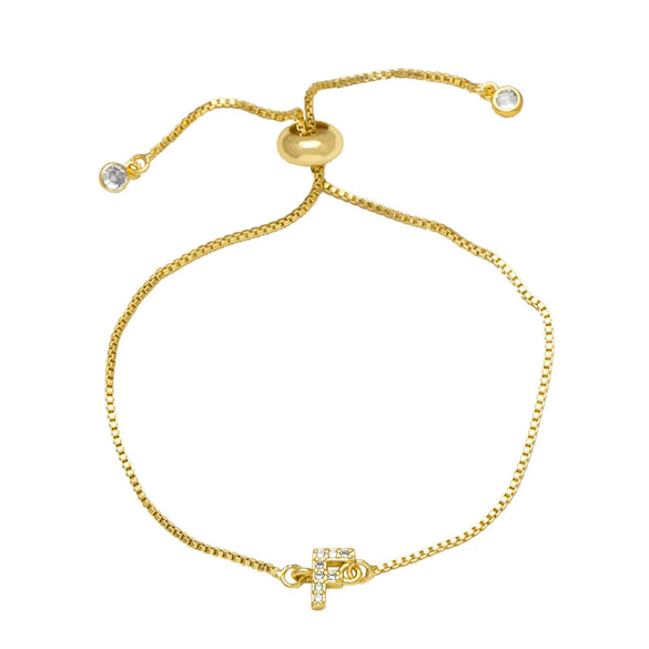 Wholesale Bracelet Copper Plated With Real Gold Full Of Zirconium English Letter Design