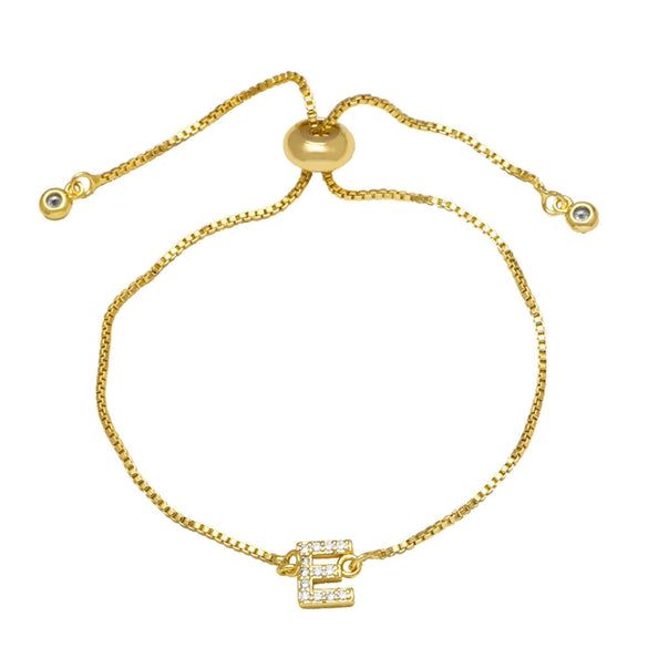 Wholesale Bracelet Copper Plated With Real Gold Full Of Zirconium English Letter Design