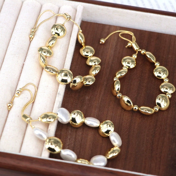 Wholesale Bracelet Gold Plated Copper Bead Geometric Style Woven Pearl Electroplated