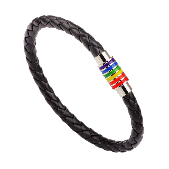 Wholesale Bracelet Leather Stainless Steel Rainbow Enamel Metal Pieces Electroplated Trendy Jewelry Unisex