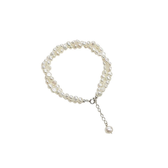 Wholesale Bracelet Natural Baroque Freshwater Pearl Handwoven Doublelayer S925 Silver Geometric Design For Women