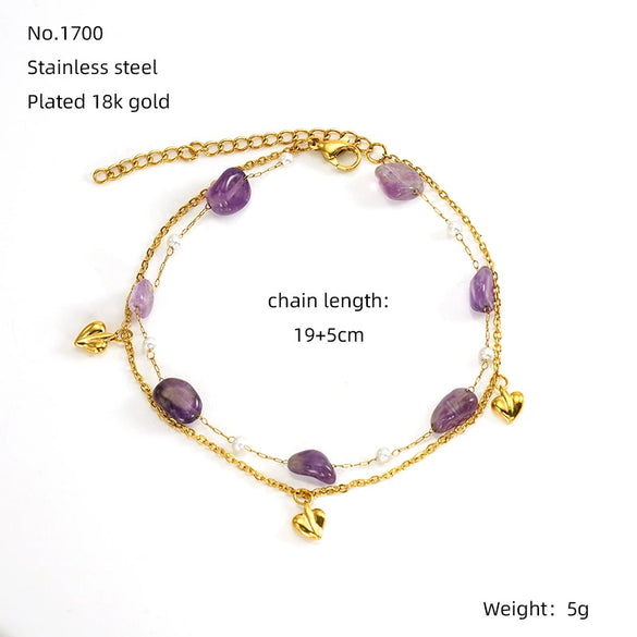 Wholesale Bracelet Natural Gravel Titanium Steel Heart Shape Electroplating For Women