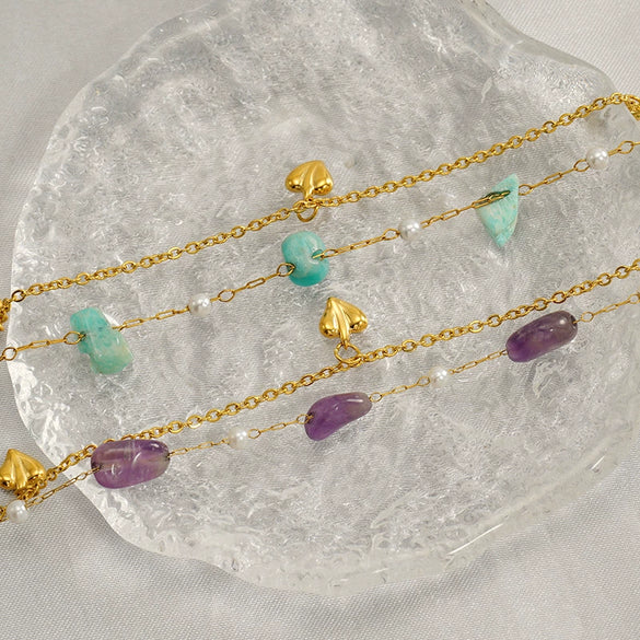 Wholesale Bracelet Natural Gravel Titanium Steel Heart Shape Electroplating For Women