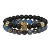 Wholesale Bracelet Set Volcanic Stone Black Matte Wood Bead Black Gallstone Geometric Handmade Unisex Hiphop Style