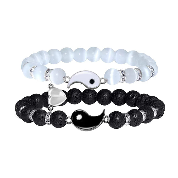 Wholesale Bracelet Set Volcanic Stone Black Matte Wood Bead Black Gallstone Geometric Handmade Unisex Hiphop Style