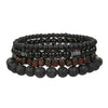 Wholesale Bracelet Set Volcanic Stone Black Matte Wood Bead Black Gallstone Geometric Handmade Unisex Hiphop Style