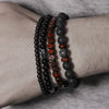 Wholesale Bracelet Set Volcanic Stone Black Matte Wood Bead Black Gallstone Geometric Handmade Unisex Hiphop Style