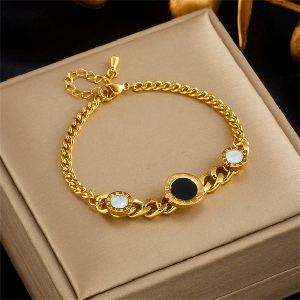 Wholesale Bracelet Stainless Steel Asymmetrical Chain Roman Round Retro Simple Elegant Electroplated Unisex