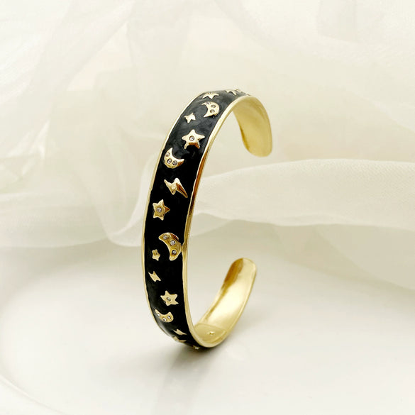 Wholesale Bracelet Stainless Steel French Retro Style Star Moon Electroplated