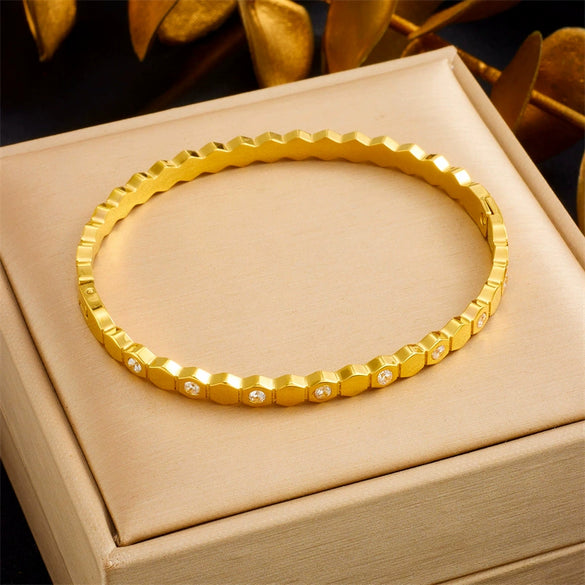 Wholesale Bracelet Stainless Steel Geometric Hexagonal Honeycomb Gold Plated Minimalist Style