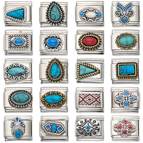 Wholesale Bracelet Stainless Steel Geometric Totem Dripping Oil Craft Blue Turquoise