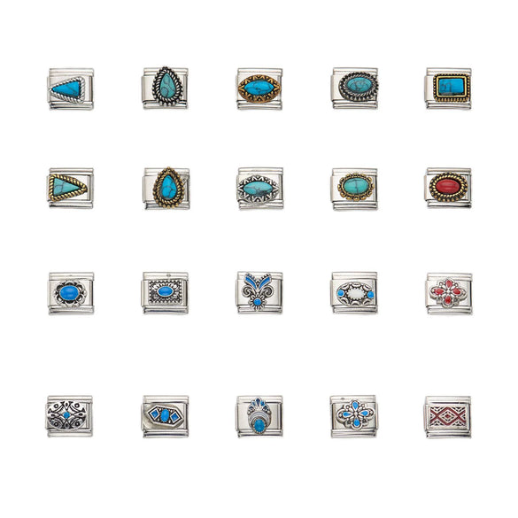 Wholesale Bracelet Stainless Steel Geometric Totem Dripping Oil Craft Blue Turquoise