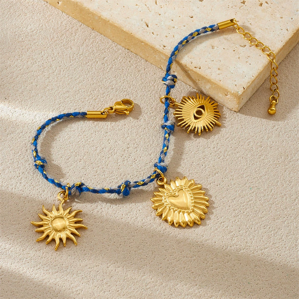 Wholesale Bracelet Stainless Steel Goldplated Retro Color Rope Braided Knotted Heart Shape Pendant
