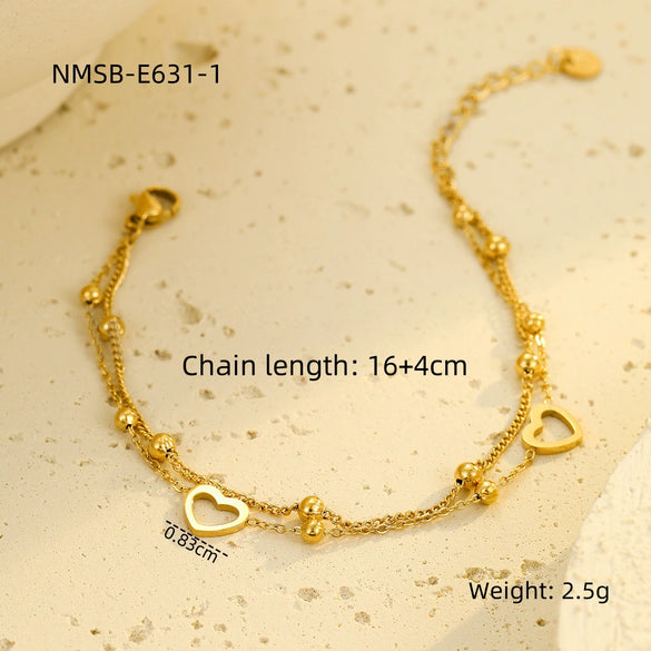 Wholesale Bracelet Stainless Steel 18K Gold Electroplated Double Layer Heart Stacked Fashionable Versatile