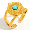 Wholesale Bracelet Stainless Steel 18K Gold Plated Geometric Blue Turquoise Retro Style For Women