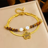 Wholesale Bracelet Stainless Steel Maillard Style Flower Leaves Electroplating