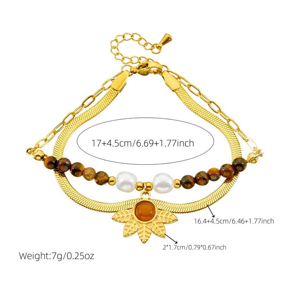 Wholesale Bracelet Stainless Steel Maillard Style Flower Leaves Electroplating