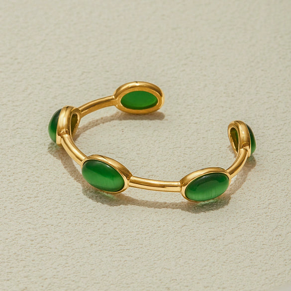 Wholesale Bracelet Stainless Steel Natural Stone Oval Geometric Electroplating Luxury Style