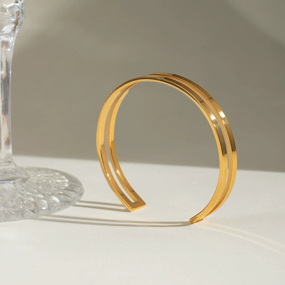 Wholesale Bracelet Stainless Steel Original Design Geometric Electroplated Smooth Hollow Double Layer Line Jewelry