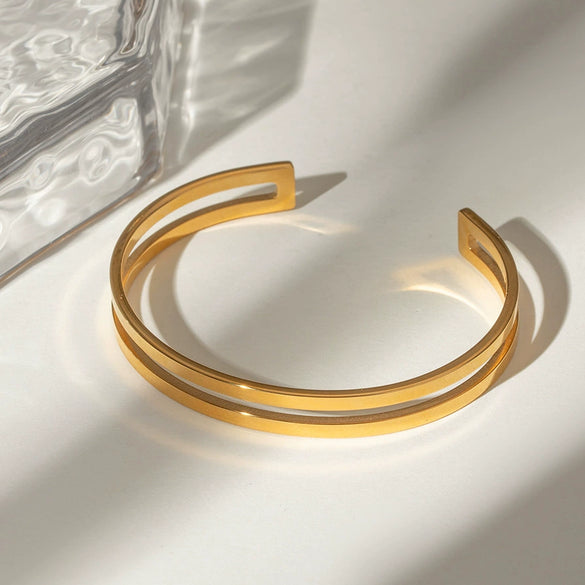 Wholesale Bracelet Stainless Steel Original Design Geometric Electroplated Smooth Hollow Double Layer Line Jewelry