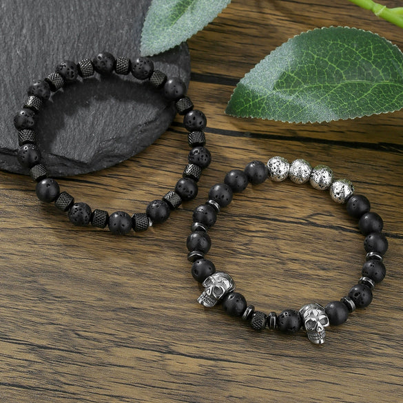 Wholesale Bracelet Stainless Steel Volcanic Stone Black Gallstone Geometric Handmade Hiphop Internet Celebrity Style Unisex