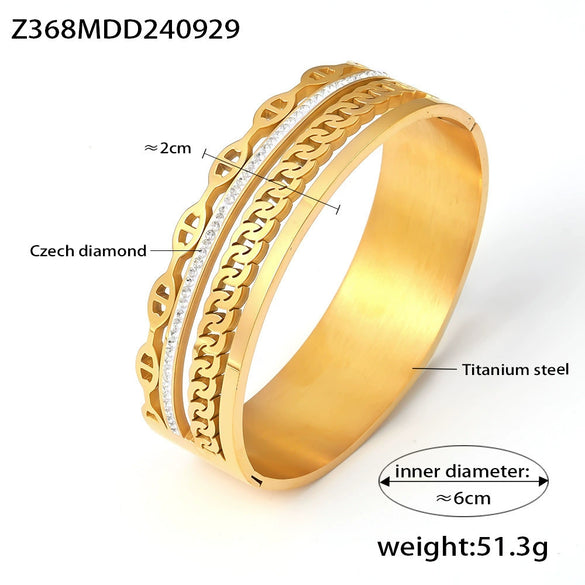Wholesale Bracelet 316L Stainless Steel Geometric Exaggerated Light Luxury Electroplated 18K Gold Japanese Buckle Sticky Diamond