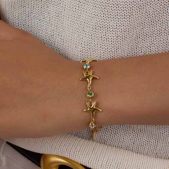 Wholesale Bracelet Titanium Steel 18K Gold Color Zircon Starfish Geometric Electroplating Women's Jewelry