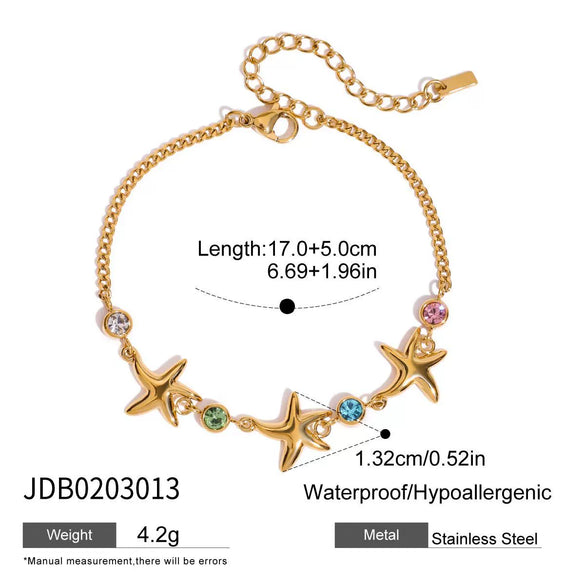 Wholesale Bracelet Titanium Steel 18K Gold Color Zircon Starfish Geometric Electroplating Women's Jewelry