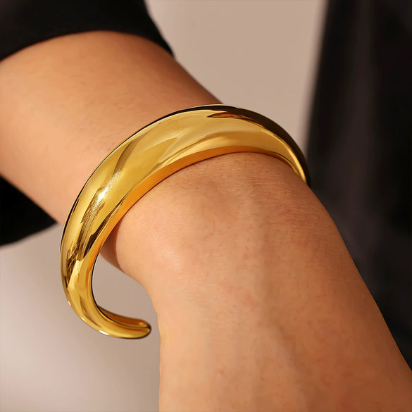 Wholesale Bracelet 316L Stainless Steel 18K Gold Plated Crescent Cshaped Open Cast Glazed Simple For Women