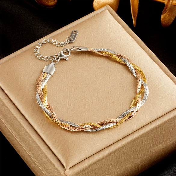 Wholesale Bracelet Titanium Steel Square Geometric Goldplated Heavy Industry Chain Oil Leaf Fashion Design
