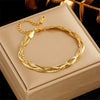 Wholesale Bracelet Titanium Steel Square Geometric Goldplated Heavy Industry Chain Oil Leaf Fashion Design