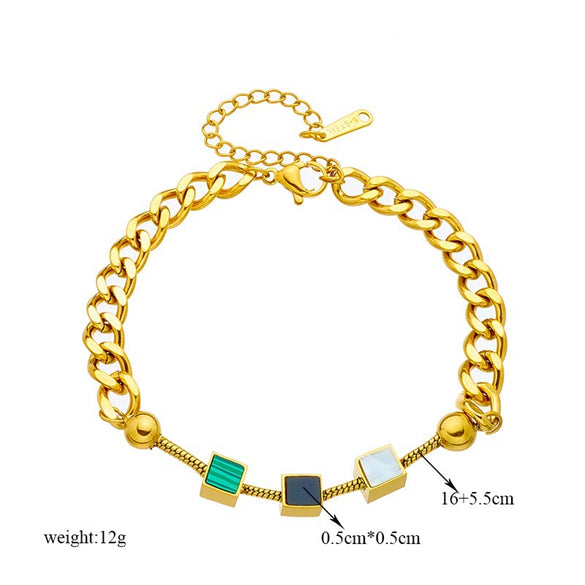 Wholesale Bracelet Titanium Steel Square Geometric Goldplated Heavy Industry Chain Oil Leaf Fashion Design