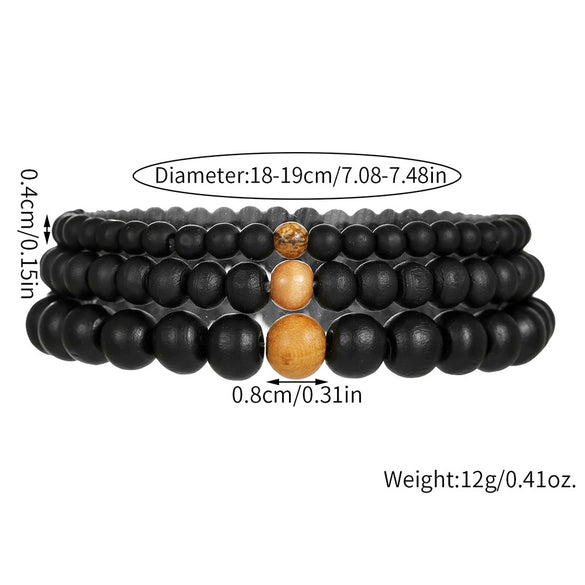 Wholesale Bracelet Wooden Bead Retro Style Multilayered Round Geometric Handmade Unisex