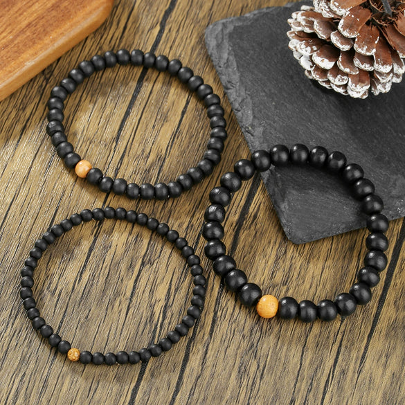 Wholesale Bracelet Wooden Bead Retro Style Multilayered Round Geometric Handmade Unisex