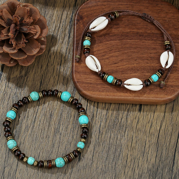 Wholesale Bracelet Wooden Coconut Shell Leather Geometric Handmade Unisex
