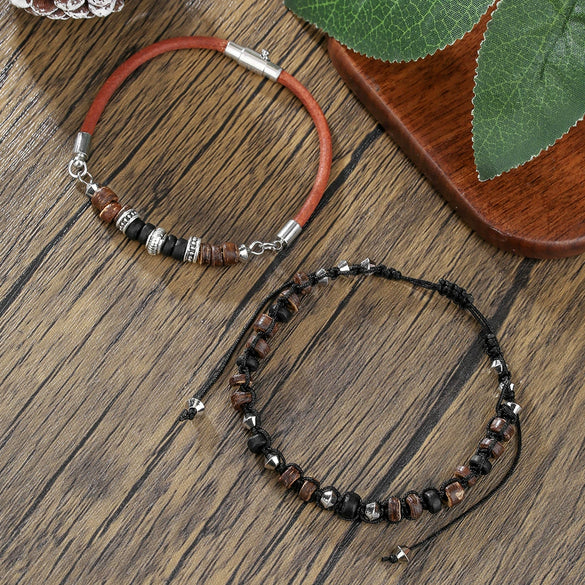 Wholesale Bracelet Wooden Coconut Shell Leather Geometric Handmade Unisex