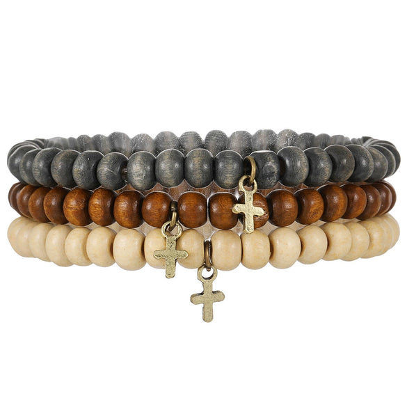 Wholesale Bracelet Wooden Coconut Shell Leather Geometric Handmade Unisex