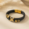 Wholesale Braided Leather Rope Unisex Retro Geometric Stainless Steel Bracelet With Magnetic Buckle