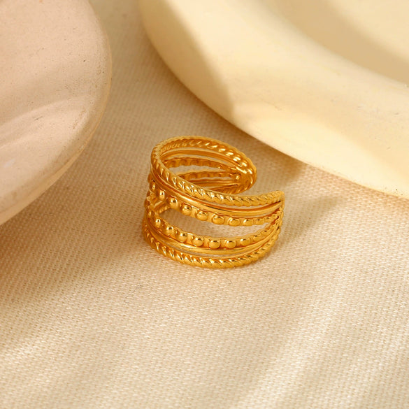 Wholesale Braided Multilayer Geometric Stainless Steel 18K Gold Plated Open Ring Jewelry For Women