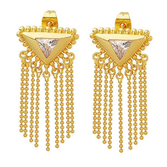 Wholesale Brass And Titanium Steel Geometric Triangular Tassel Earrings For Women With Electroplating