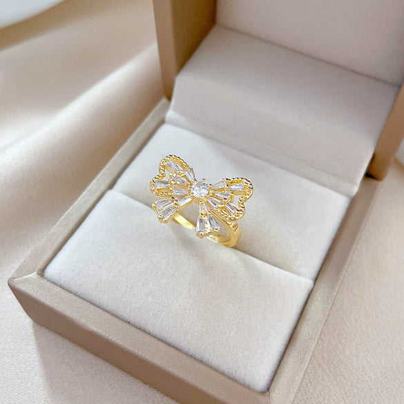 Wholesale Brass Butterfly Zircon Ring Electroplated Cartoon The Crown Style Jewelry