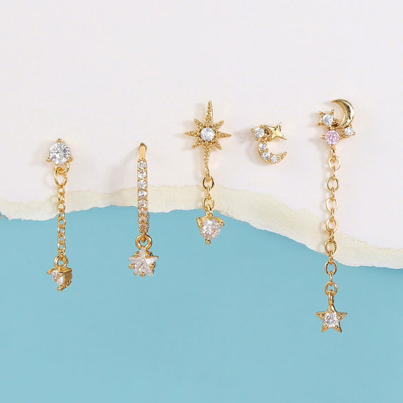 Wholesale Brass Earrings With Star And Moon Elements And Inlaid Zircon