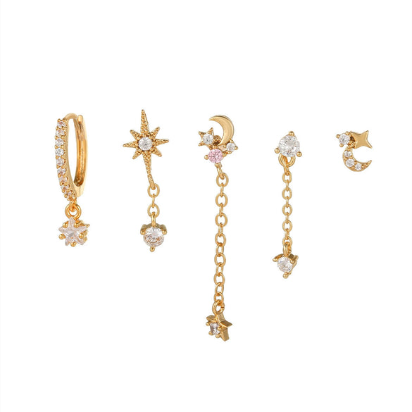 Wholesale Brass Earrings With Star And Moon Elements And Inlaid Zircon