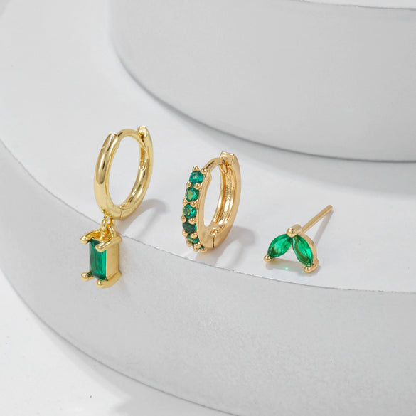 Wholesale Brass Goldplated Rectangular Geometric Micropaved Inlaid Zircon Women's Earrings Set