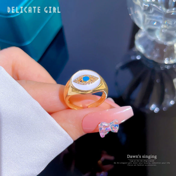 Wholesale Brass Ring With Real Gold Plating Devil's Eye And The Crown Design Zircon Inlay Women's Style