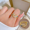 Wholesale Brass Ring With Real Gold Plating Open Star Moon Design Microinlaid The Crown Style For Women
