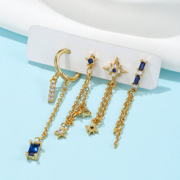 Wholesale Brass Star Element Zircon Earrings Four Piece Set Fashion Style