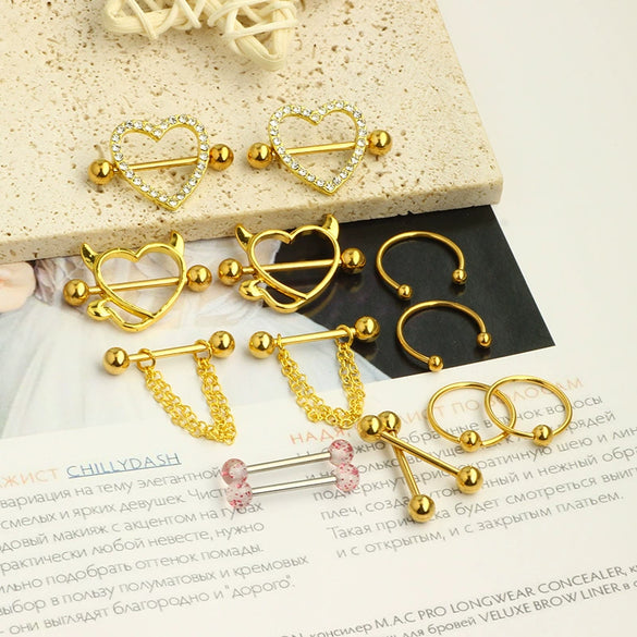 Wholesale Breast Ring Set Stainless Steel Retro Geometric Electroplating Piercing Jewelry Unisex