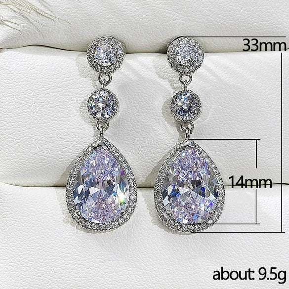 Wholesale Bridal Banquet Drop Shape Copper Earrings Inlaid With Zircon