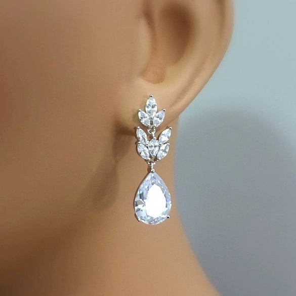 Wholesale Bridal Earrings Copper Zircon Water Drop Pear Shaped